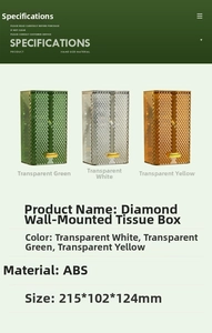 Specifications of diamond texture tissue box in transparent green, white, and yellow colors