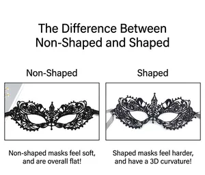 Comparison showing soft flat lace mask vs rigid shaped 3D lace masquerade mask