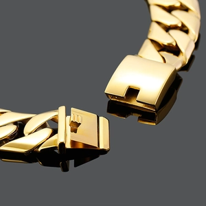 Bracelet cubain homme 31mm de large en acier inoxydable doré poli avec fermoir robuste
