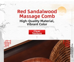 Detailed close-up of a hand-polished red sandalwood five-tooth scalp massage comb