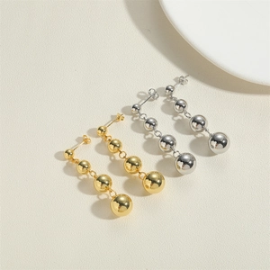 Minimalist 14K gold and silver plated beaded drop earrings set with four gradient spheres