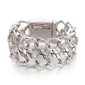 Retro twisted cable mesh bracelet in stainless steel with a sturdy flat metal clasp