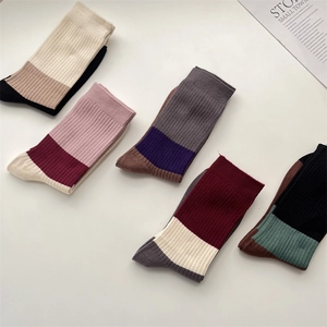 Five pairs of soft cashmere-blend crew socks with retro striped color-block rib knit