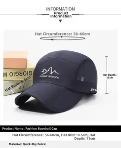 Detail view of quick-dry navy outdoor cap with UPF 50+ sun protection and mesh side panels