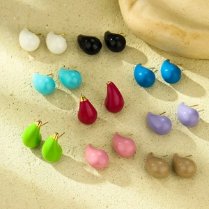 Waterdrop Stud Earrings With Titanium Steel Earring Post Enamel Drip Glaze Minimalist Fashion Jewelry For Women