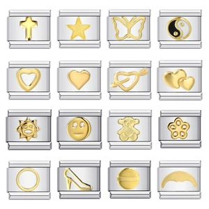 Italian Charm Bracelet Link Stainless Steel Gold Plated DIY Modular Jewelry Components For Women Men Various Designs Cross Heart Star Butterfly Enamel