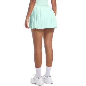 Rear view of mint green pleated tennis skirt with quick-dry fabric and athletic design