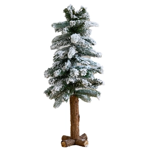 Miniature snow-covered Christmas tree with green PVC foliage and solid wood base