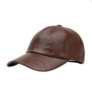Deep brown PU leather baseball cap with vintage embossed Jamont logo and warm fleece lining