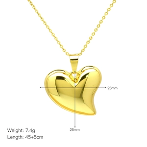 Detail view of heart pendant with 26mm size and 45cm chain length specifications