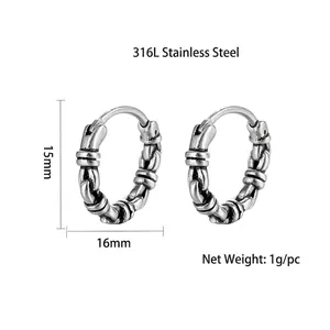 316L stainless steel hoop earrings with retro knot texture for men and women