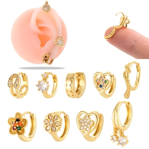 Cartilage Piercing Earring Hoop Copper Inlaid Zircon Heart Flower Snake Geometric Fashion For Women Jewelry