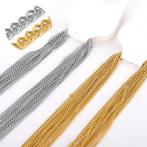 Detailed macro view of 45cm gold and silver Cuban chain links for DIY jewelry making