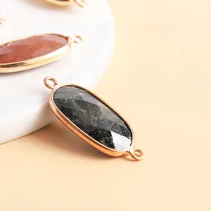 Faceted oval gemstone connectors with gold-plated edges for DIY jewelry making