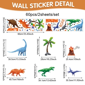 Lot de 60 stickers muraux dinosaures à l'aquarelle pour chambre d'enfant