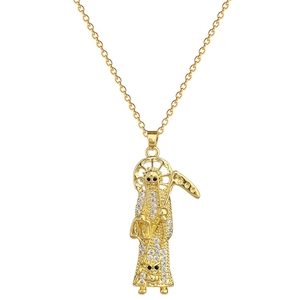 Luxurious gold stainless steel necklace with sparkling crystal reaper figure pendant