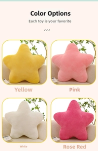 Star-shaped plush pillows in yellow, pink, white, and rose red colors with soft texture
