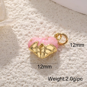 Ciondolo a cuore glitter rosa stile cono gelato, dimensioni 12mm x 12mm per gioielli