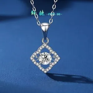 Close-up of S925 silver necklace with 1.25 carat square moissanite pendant in rose gold
