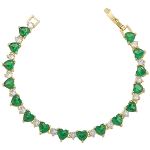 18K gold plated bracelet featuring green heart cubic zirconia and white round stones