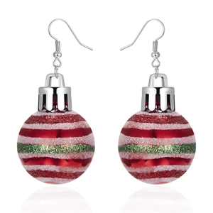 Christmas bulb hook earrings with festive red, pink, and green glitter stripe design