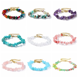 Bohemian natural crushed stone bracelets set with colorful crystal and gold clasp