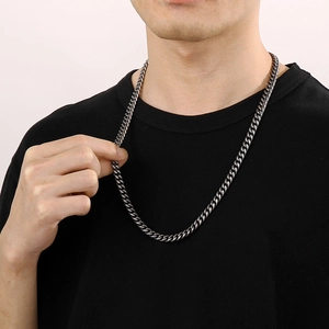 Collier maille gourmette cubaine 8mm en acier inoxydable gris argent foncé pour homme femme