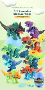 DIY assembly dinosaur toys set with colorful building blocks and storage eggs