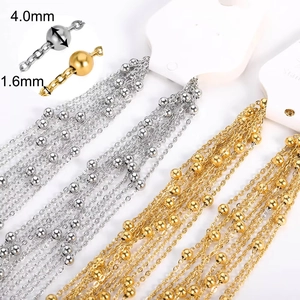 Detail of 1.6mm stainless steel chains with 4.0mm beads in gold and silver finishes