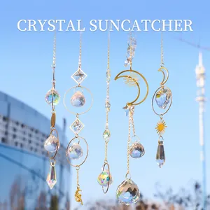 Crystal Suncatcher Hanging Decoration Metal Moon Sun Star Prism Rainbow Maker Window Garden Ornament Home Decor Aesthetic