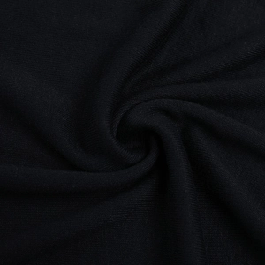Close-up of black knitted fabric showing soft elastic texture and fine weave details