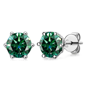 Classic S925 sterling silver six-prong stud earrings with 1 carat green moissanite stones