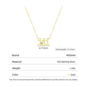 925 sterling silver gold necklace featuring lucky number 111 pendant with zircon stone