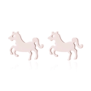 Detail of rose gold pony stud earrings in a symmetric layout on white background