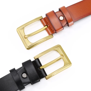 Men's casual faux leather belts with gold alloy buckle in black and brown colors