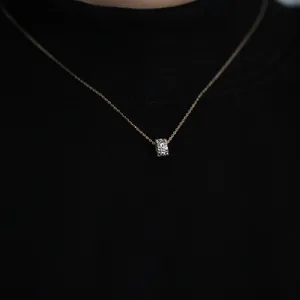 Elegant 14K gold plated S925 silver necklace with sparkling pave zircon cylinder pendant