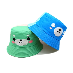 Kids Bucket Hat Reversible Sun Protection Breathable Polyester Color Block Cartoon Bear Print Summer Outdoor For Boys Girls