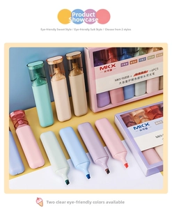 Detail of 6-pack pastel highlighters with soft tips and Morandi aesthetic colors