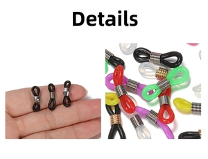 Close-up of colorful non-slip silicone rubber loops with metal springs for eyewear chains