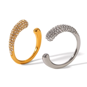 Minimalist open ring in gold and silver finish with crystal pavé and sphere details