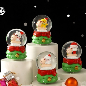 Christmas Snow Globe Crystal Ball Resin Glass Glowing Desktop Ornament Cartoon Santa Claus Snowman Holiday Decor Gift