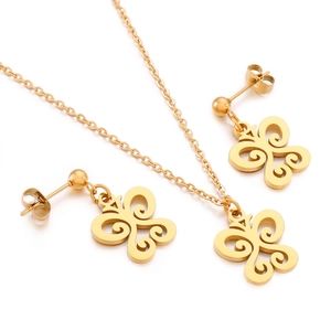 Collier Et Boucles D'oreilles Papillon En Acier Inoxydable Évidé Bijoux Accessoires Mode Élégant Pour Femmes