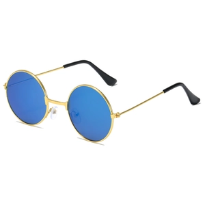 Retro-Kinder-Sonnenbrille mit rundem Metallrahmen und blauen verspiegelten Gläsern in Gold