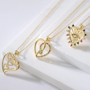 Copper Gold Plated Heart Pendant Necklace With Colorful Zircon Snake Evil Eye Designs Fashion Jewelry For Women