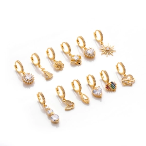 13pcs gold-plated stud earring set with zircon butterfly heart flower and sun charms