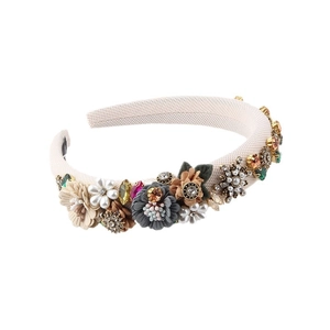 Luxurious floral headband with cream woven base, pearls, crystals and rhinestones for women