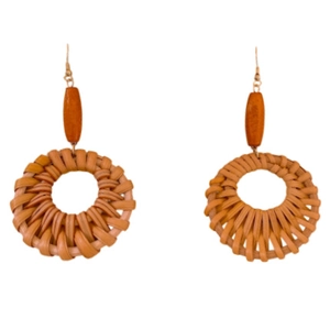 Boucles d'oreilles bohèmes rondes en rotin avec perles en bois et crochets en métal