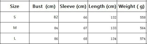 Detailed size chart for long sleeve knitted deep V-neck maxi dress with measurements