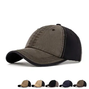 Vintage-Baseballkappe aus gewaschener Baumwolle in Olivgrün und Schwarz mit Ziernähten