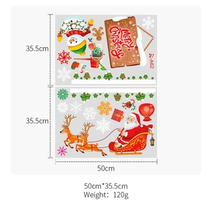 Detailed size chart for Christmas window stickers featuring Santa and snowflake designs